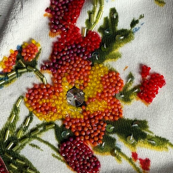 VERTIGO PARIS S Floral Beaded Sequined Cardigan Vibrant Abstract Y2K Art To Wear - Picture 6 of 16